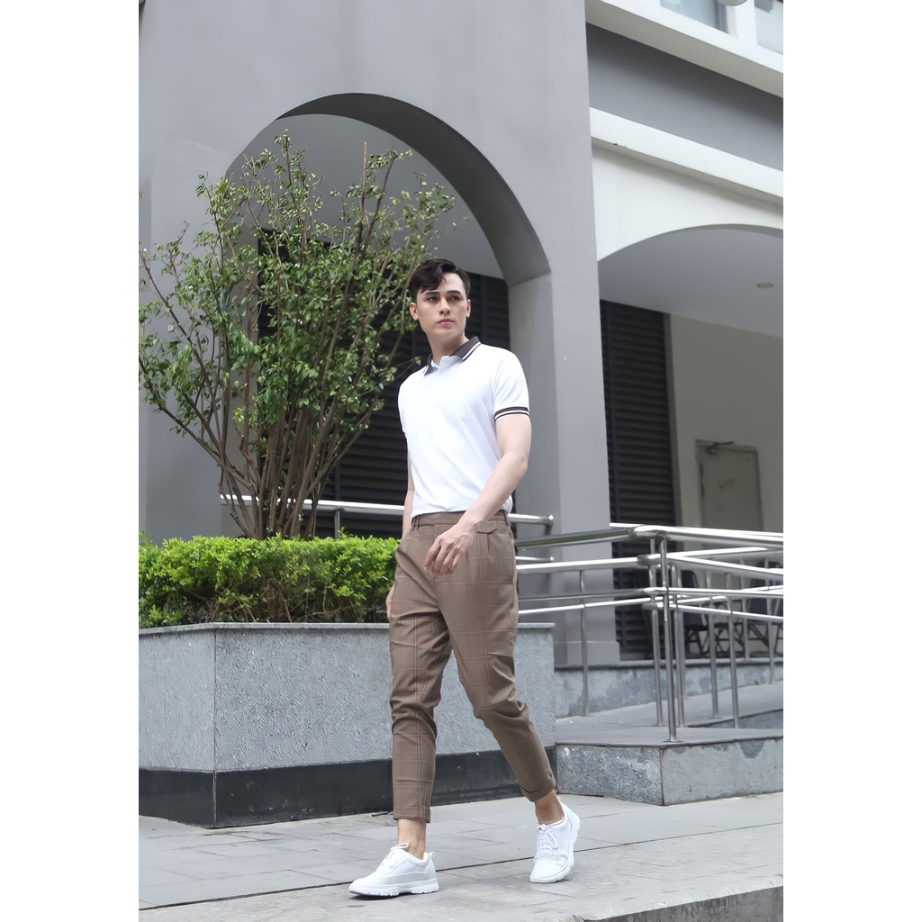 PO004-1 Áo Polo Nam DOCAS Vải Cotton CMC Màu Trắng Cổ Phối Phom Regular Fit