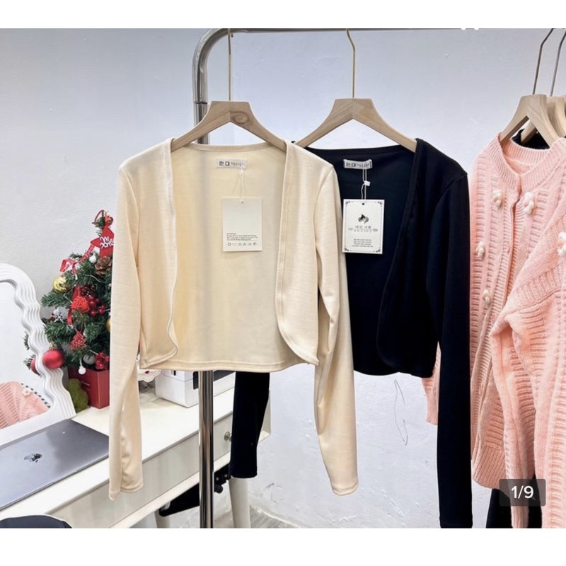 Áo Cardigan Ngắn Chất len Tăm Thoáng khí phong cách Hàn Quốc