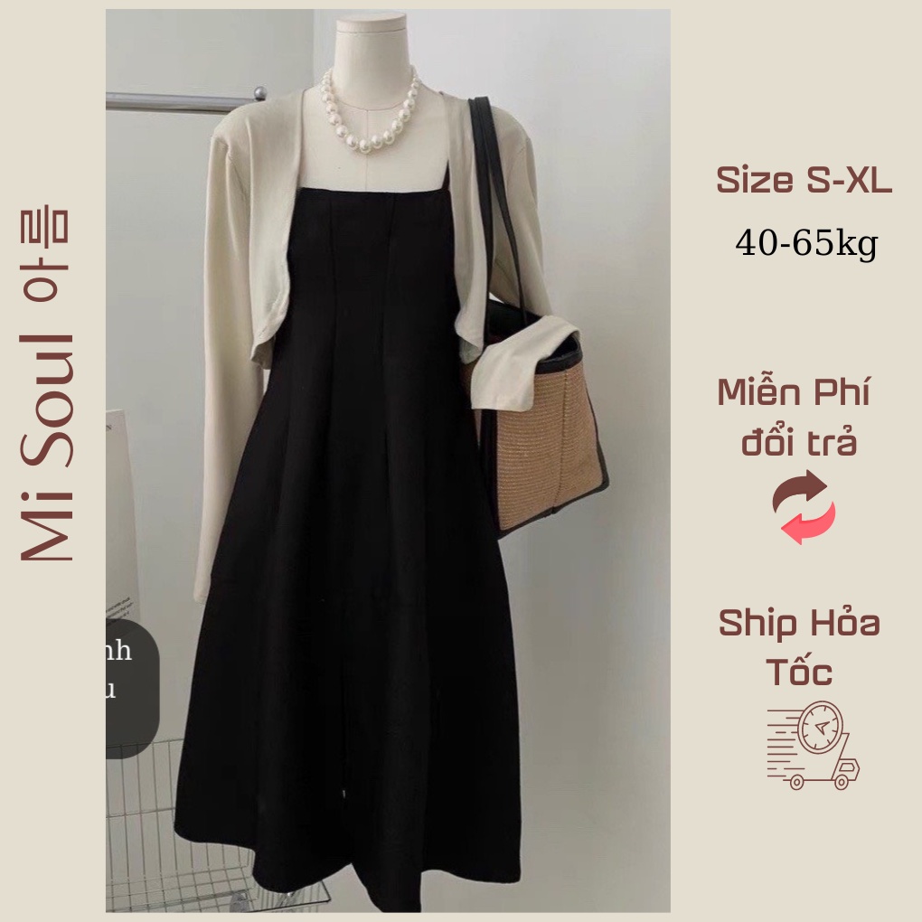 Set váy đầm maxi dáng dài kèm áo cardigan, váy hai dây dáng dài thiết kế sang trọng