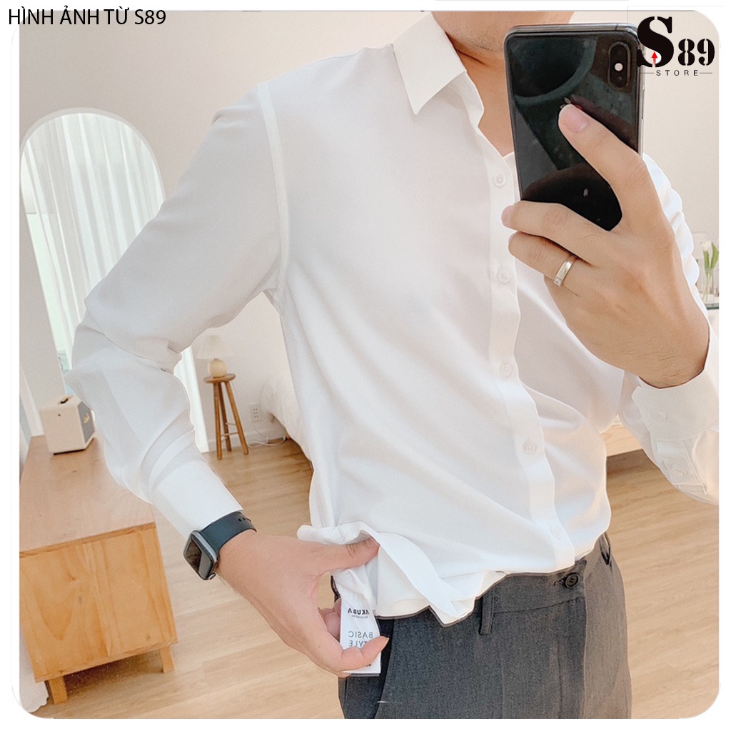 Áo sơ mi nam trơn chất lụa mỏng mềm dể mặc mùa hè