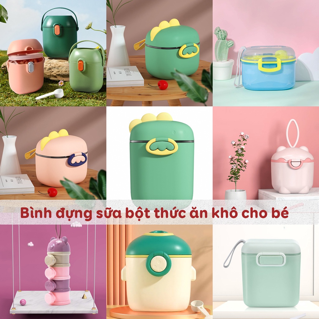 Hộp chia sữa, hộp đựng sữa bột, đồ ăn khô cho bé hình khủng long có thể tiệt trùng