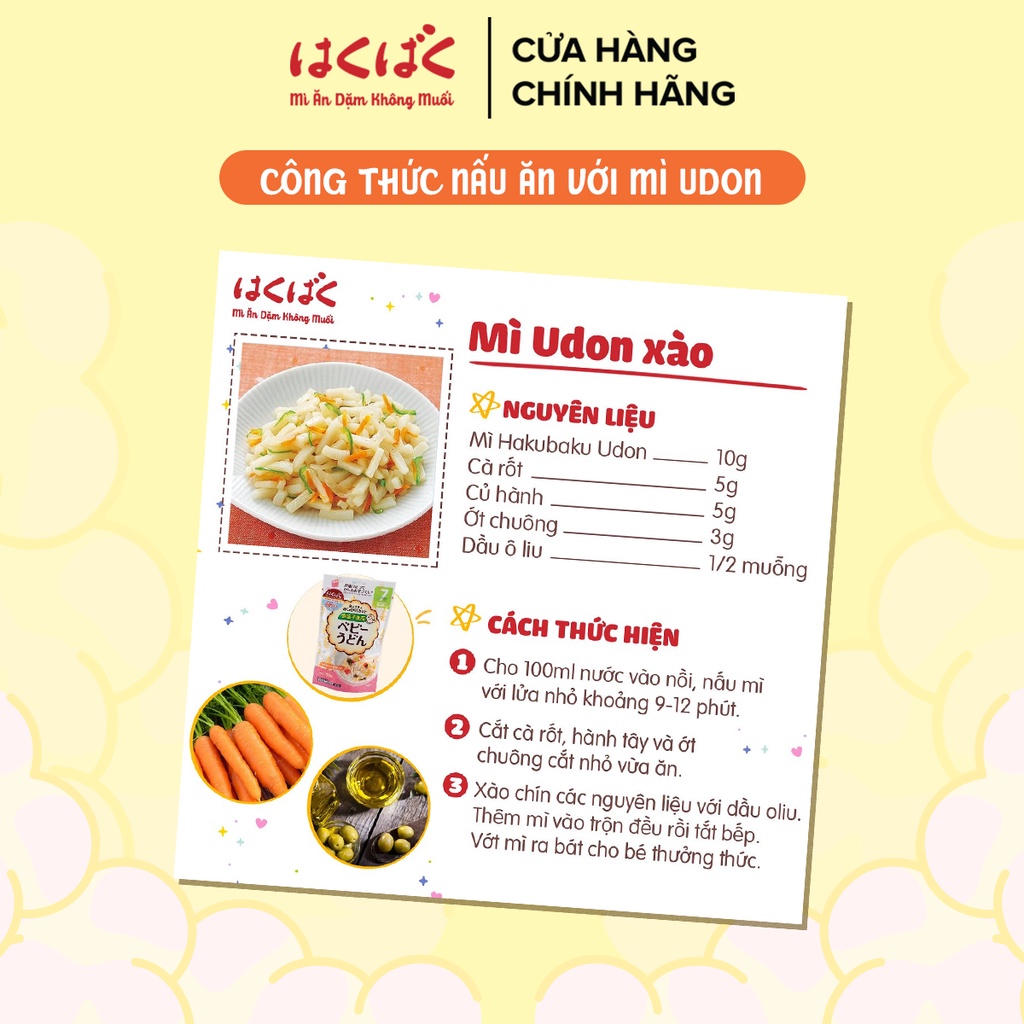 Mì ăn dặm Hakubaku Baby udon cho bé 7 tháng chính hãng