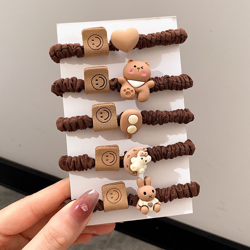 Bộ 3 / 5 Dây Buộc Tóc Cao Su Co Giãn Hình Gấu Dễ Thương Phong Cách Hàn Quốc Cho Nữ