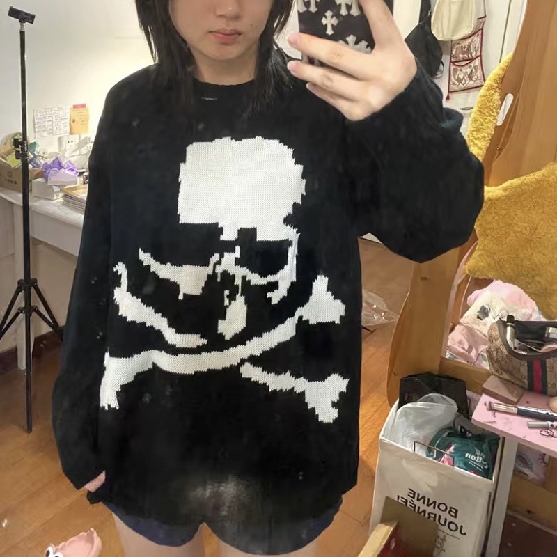 Áo len sweater đầu lâu xương chéo xu hướng streetwear thu đông - áo len nam nữ phong cách đường phố