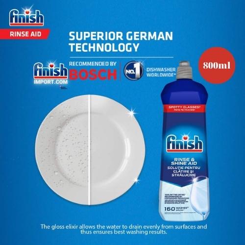 Chai 800ml nước làm bóng chén Finish dành cho máy rửa chén – (Hỗ trợ sấy khô và không bị đọng nước trên ly thủy tinh).