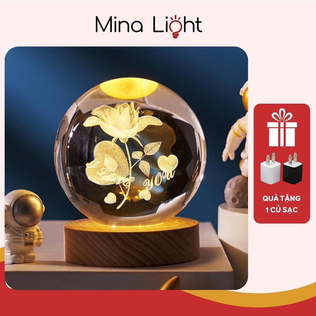 Quả cầu pha lê phát sáng, đèn ngủ 3d để bàn đèn led trang trí phòng ngủ phòng khách siêu dễ thương