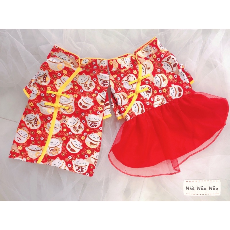 Áo dài Tết cho cho chó mèo size 300gr đến 30 kí - áo đôi áo cặp áo mèo thần tài đầm cho chó mèo