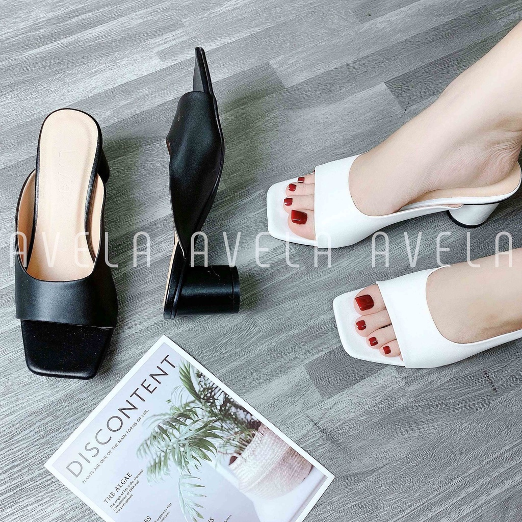 Giày cao gót nữ 5 phân đế vuông quai ngang gót tròn Avela 12CG