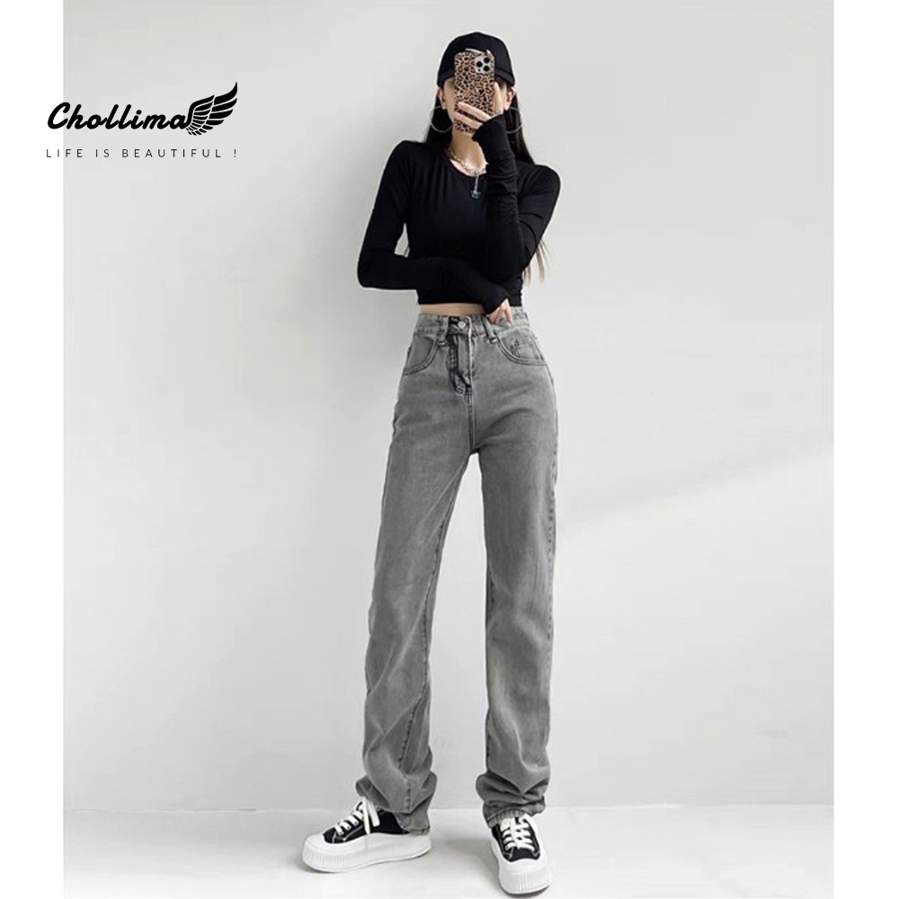 Quần jeans nữ Chollima ống rộng SIMPLE JEAN Unisex vải jean cao cấp chất đẹp QD256 thêu chữ CHOLLIMA
