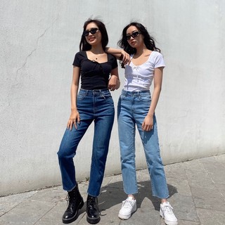 Quần jeans basic Mia Ritta J465 quần jean ống đứng cạp cao basic