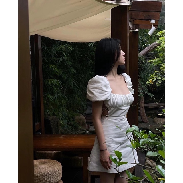Đầm Zara Tay Phồng Hở Lưng Cột Dây