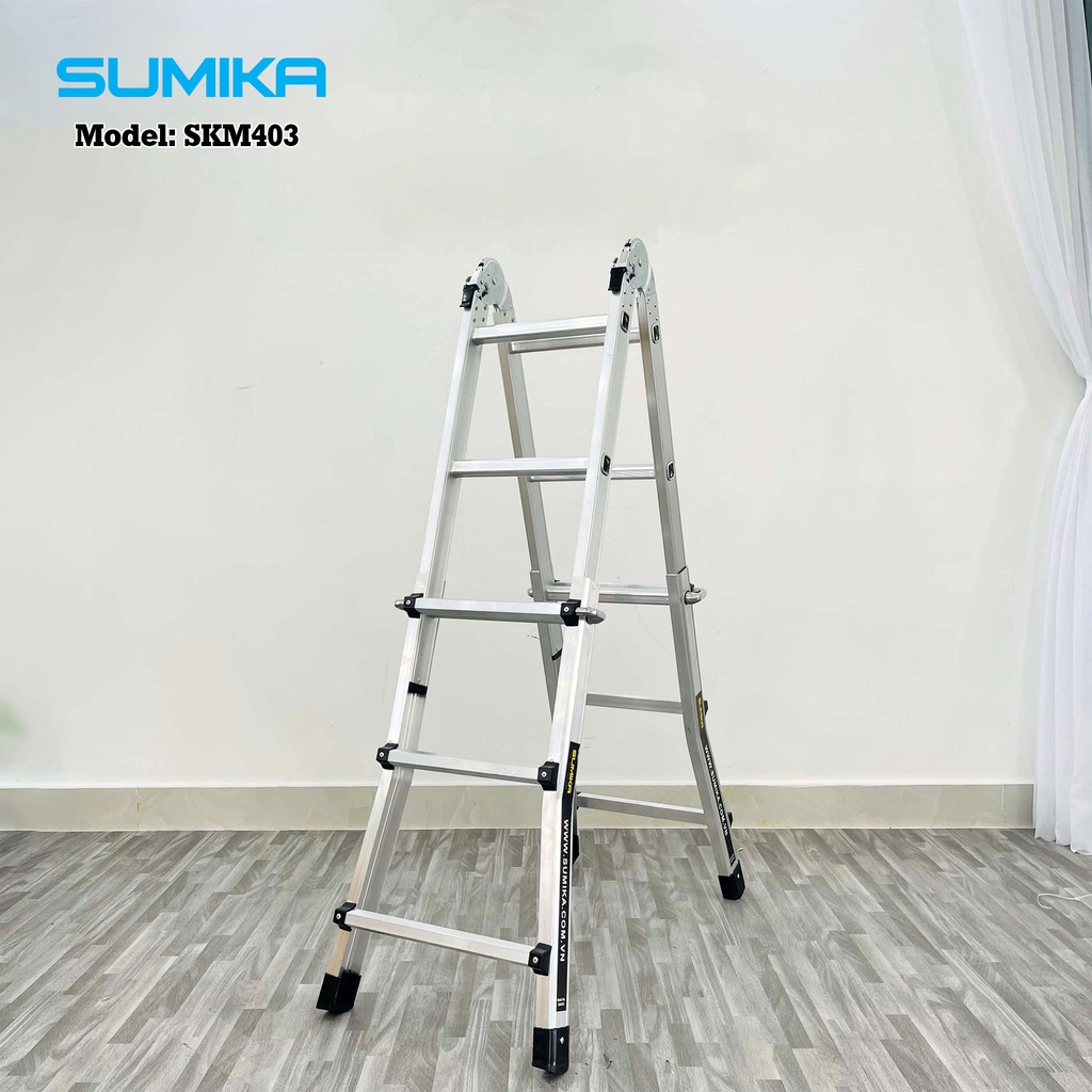 Thang nhôm gấp trượt chữ A mở rộng SUMIKA SKM403  tải trọng 300kg - Bảo hành 2 năm, thợ điện