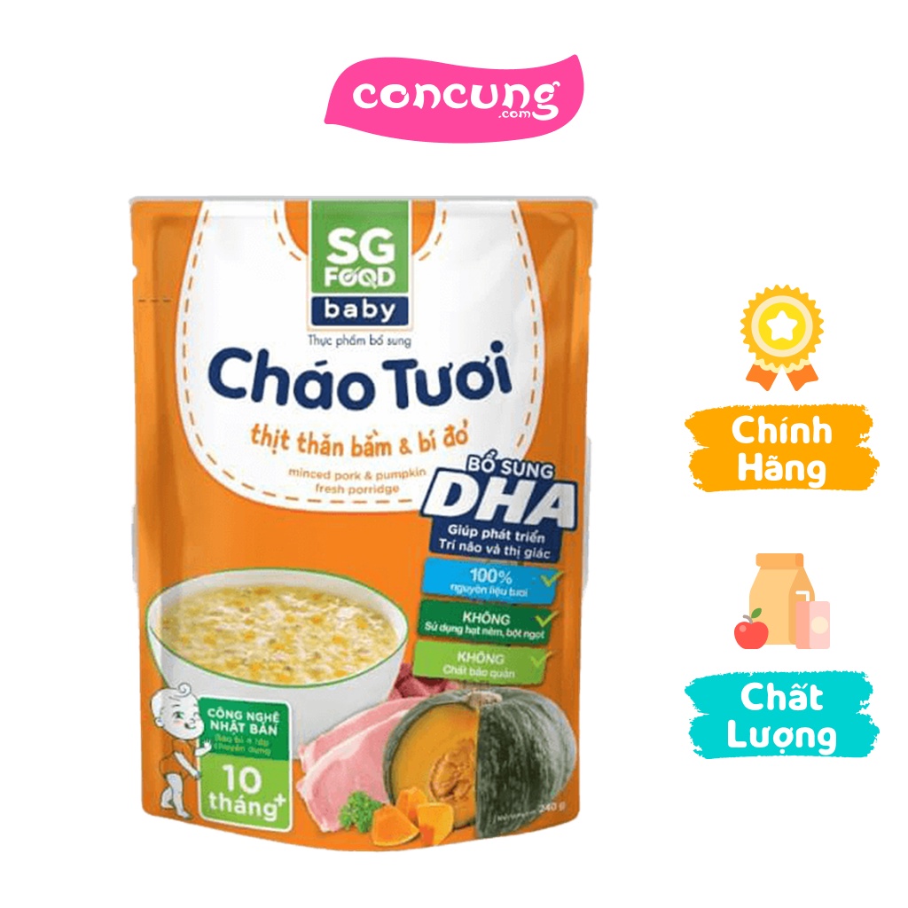 Cháo tươi Baby thịt thăn bằm bí đỏ SG Food 240g