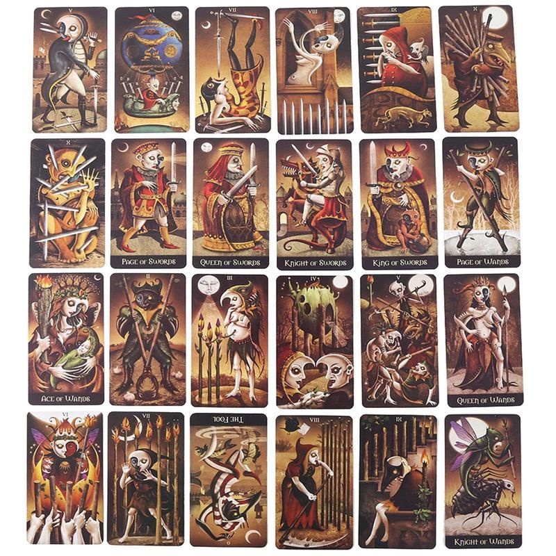 Bộ Bài Deviant-Moon Tarot Thẻ Mạ Màu, Hộp Sắt