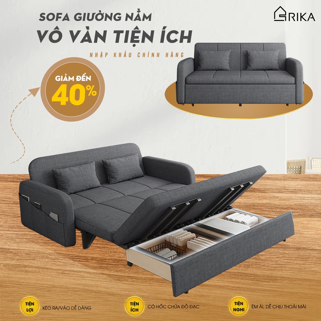 Ghế sofa giường thông minh gấp gọn đa năng , giường sofa nằm gấp gọn có ngăn kéo tiện kích RIKA SB01