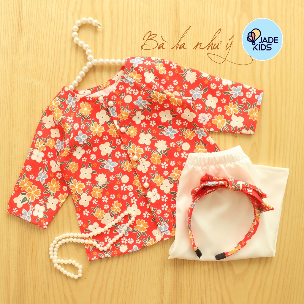 Bộ quần áo bà ba dài tặng kèm bờm JADEKIDS set hoa nhí chất vải nhung tăm mêm xinh xắn cho bé