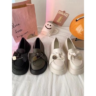 Giày da nữ thắt nơ đế độn kiểu dáng ullzzang hót
