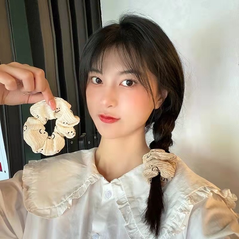 Dây Cột Tóc Cao Su Bản Lớn In Hình Mặt Cười Màu Trắng Đen Dễ Thương Cho Nữ