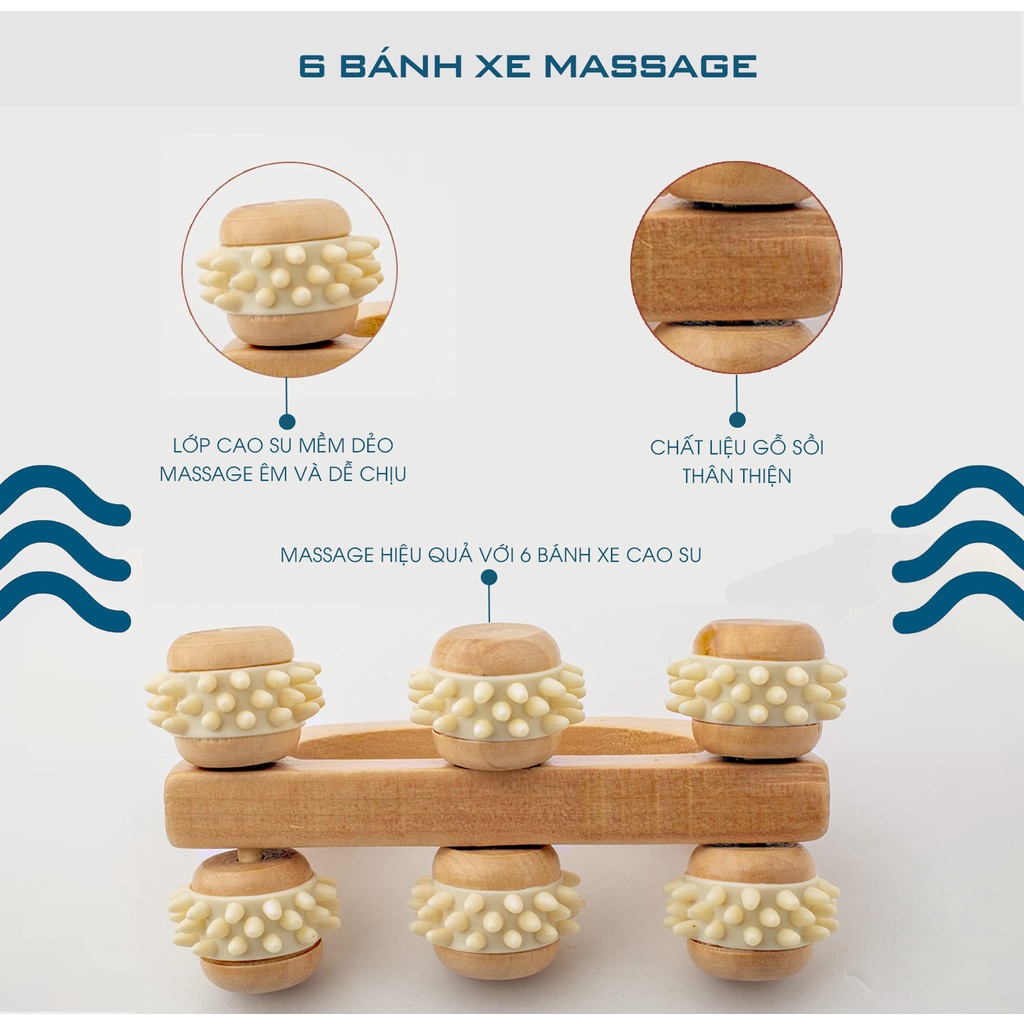 Bàn Lăn Massage Cầm Tay Toàn Thân AjiDO - Lăn Massage Cầm Tay Gỗ Có Gai Giúp Lưu Thông Khí Huyết