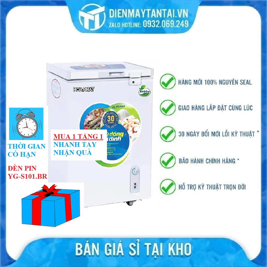 Tủ đông 107 lít Hòa Phát FUNIKI HCF 106S1N - 1 ngăn 1 cánh, R600a, Dàn lạnh Nhôm - Miễn phí giao HCM.