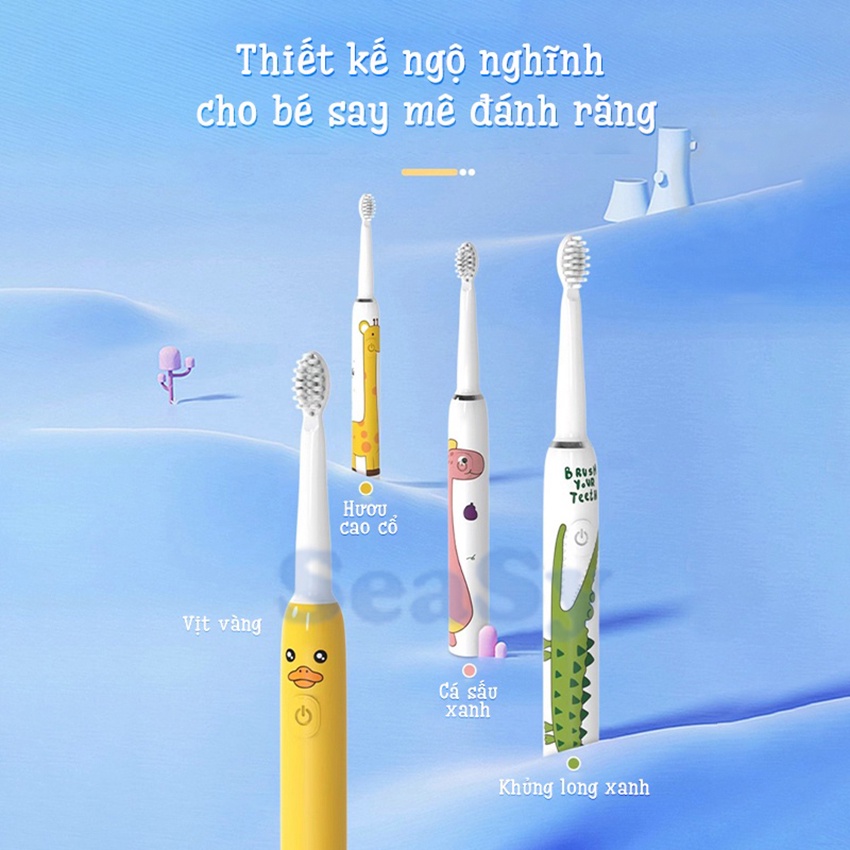 Bàn chải đánh răng điện trẻ em Seasy SS22 3 chế độ làm sạch răng, lông chải mềm kháng khuẩn