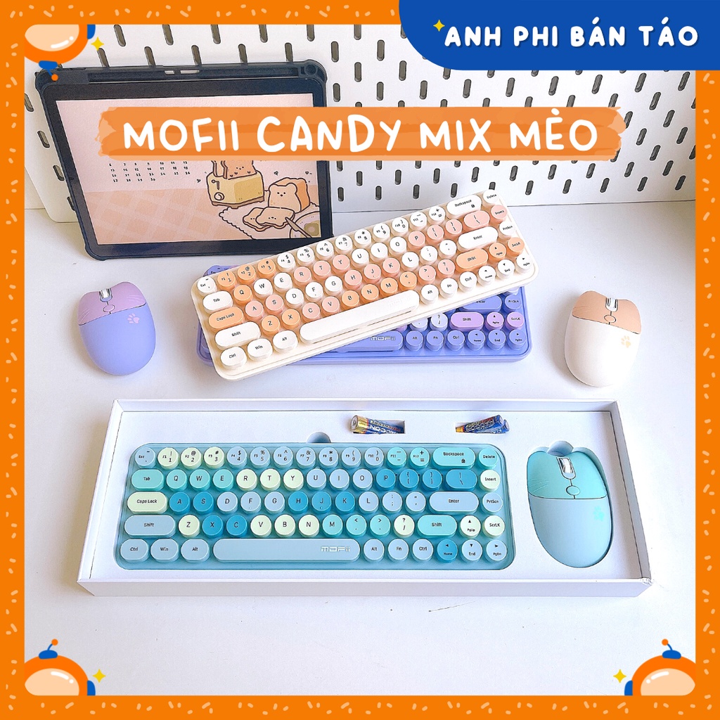 Bộ Bàn Phím Chuột Tròn Giả Cơ Không Dây Candy Mofii Mini 3 Dễ Thương Tặng Kèm Stickers