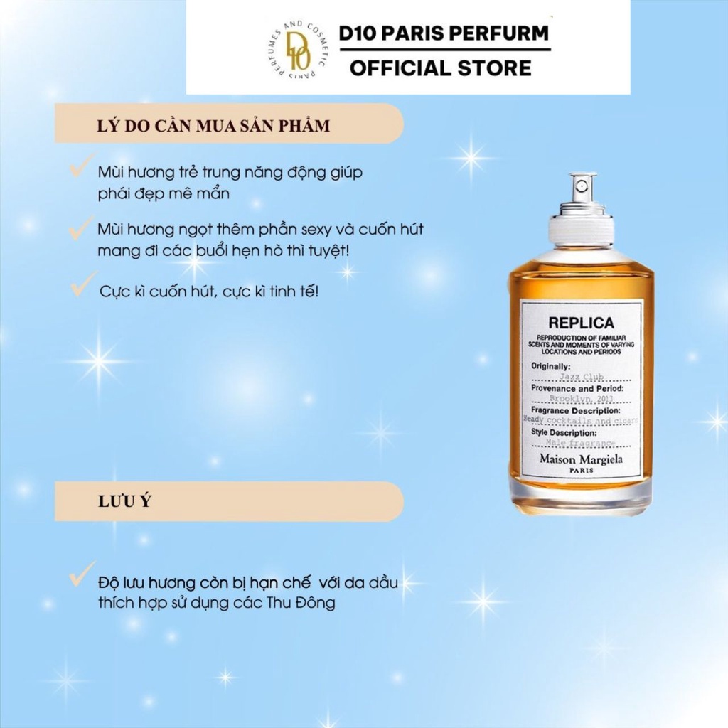 Nước hoa nam nữ thơm lâu Replica Jazz Club lưu hương 6-12h phong cách thu hút nổi bật.