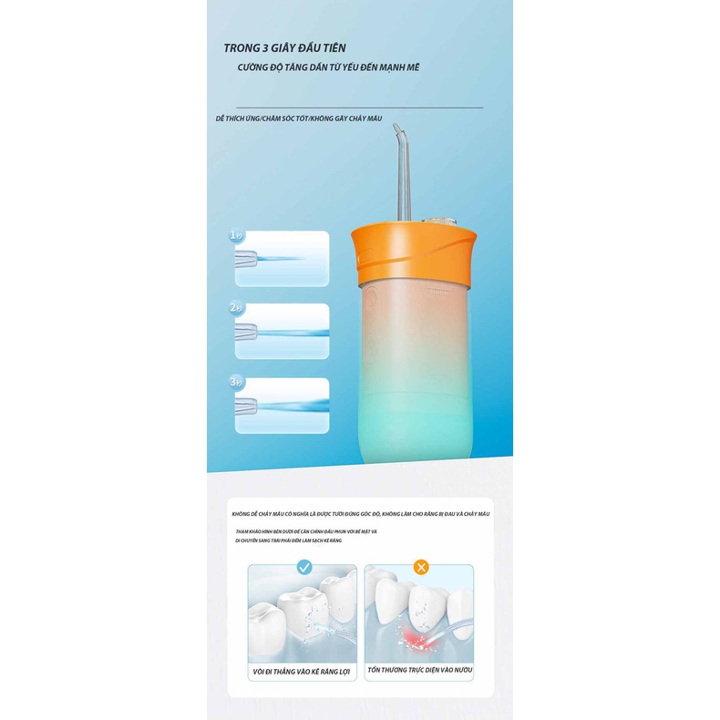 Máy tăm nước cao cấp Portable Water Flosser công nghệ Đức 3 chế độ làm sạch sâu, chăm sóc răng miệng