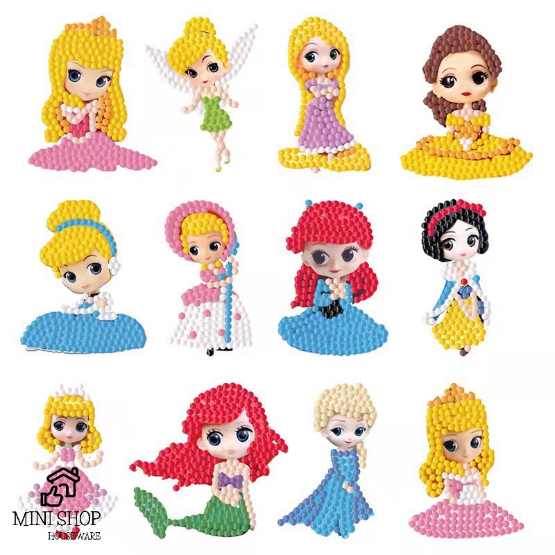 Tranh Đính Đá Cho Bé, Tranh Đá Tự Đính Tự Làm Hình Công Chúa Đẹp Mắt Dạng Sticker - Mới