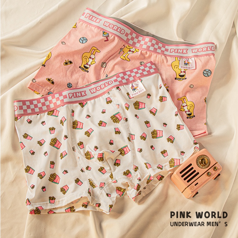 Quần Lót Boxer Cotton Thoáng Khí Màu Hồng Dễ Thương Cho Nam