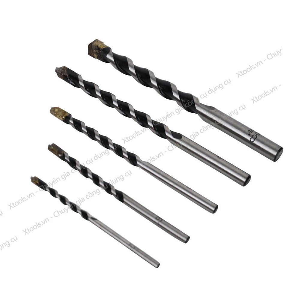 Bộ 5 mũi khoan bê tông đuôi trơn INGCO AKDB3055 4-10mm hợp kim siêu cứng, dùng khoan tường gạch đá