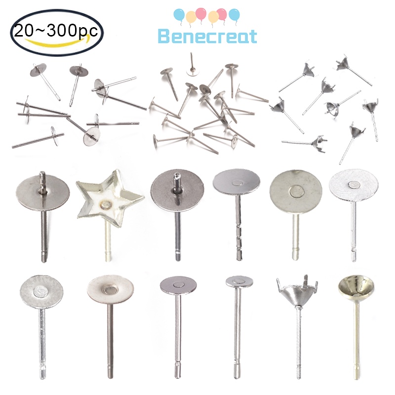 Set 20-100 phụ kiện khuyên tai dạng hạt BENECREAT bằng thép không gỉ tròn dẹt