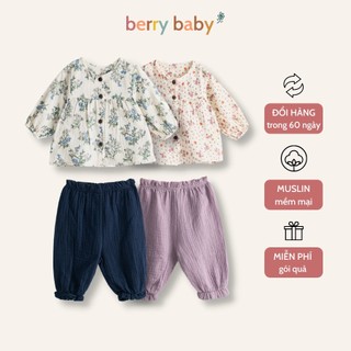 Đồ bộ cho bé gái BERRY dài tay nhiều màu áo họa tiết hoa quần trơn LUCY