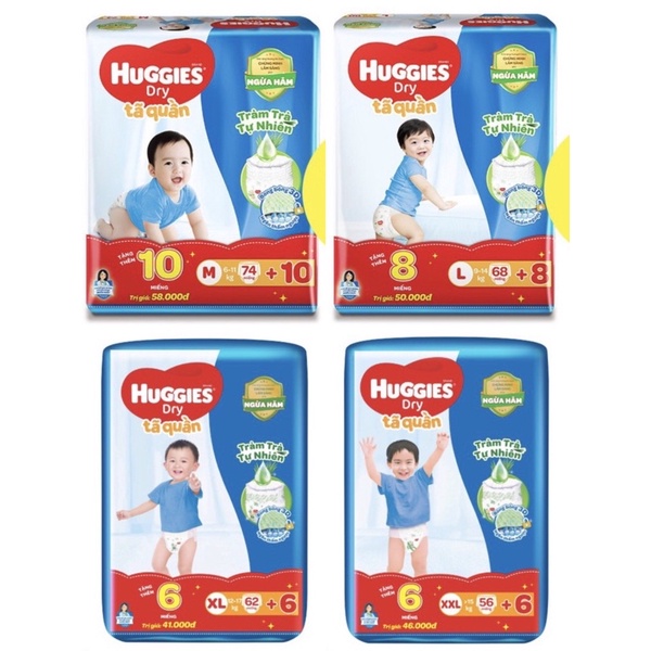 Bỉm Huggies tã quần size M 74, L 68, XL 62, XXL 56 miếng