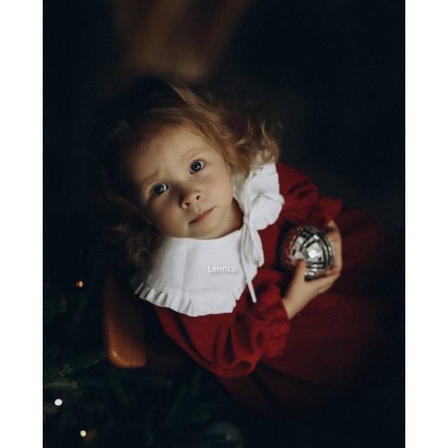 Váy nhung đỏ cổ trắng Lennco cho bé gái