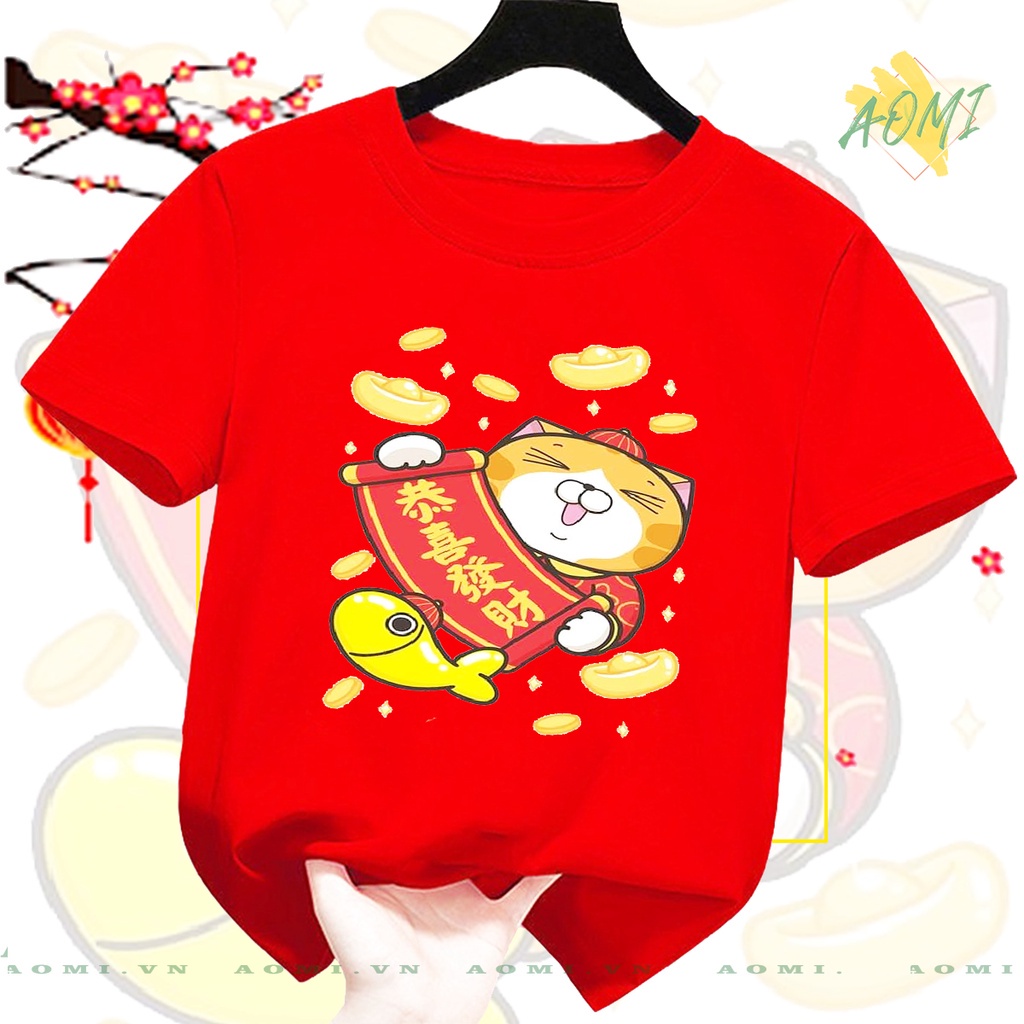 ÁO THUN TẾT NĂM MỚI 2023 QUÝ MÃO MÈO UNISEX PHÔNG ĐỎ TAY NGẮN NAM NỮ GIA ĐÌNH CẶP ĐÔI SIZE TRẺ EM BÉ TRAI GÁI