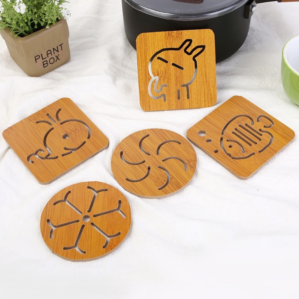 Miếng lót nồi lót cốc bằng gỗ cách nhiệt sang trọng nhiều hình