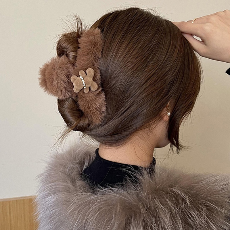 Kẹp Tóc Lông Xù Hình Gấu Mềm Mại Thời Trang