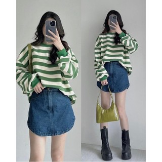 Áo nỉ kẻ dày form oversize 4 màu ( có sẵn )