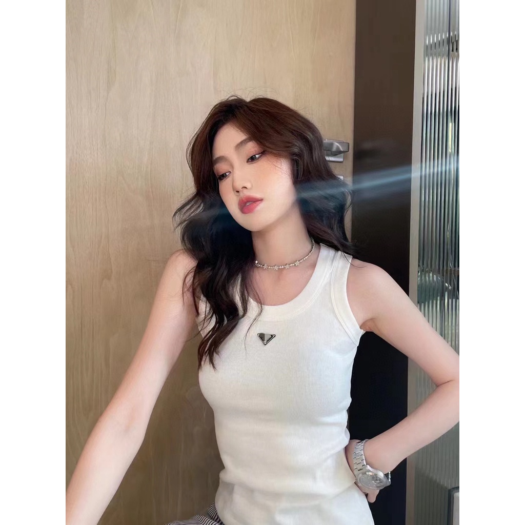 Prada Vest Women's 22 Autumn New slim stretch round neck tight bottoming shirt sleeveless top