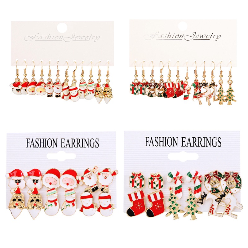 Set 6 Đôi Khuyên Tai Chủ Đề Giáng Sinh Dễ Thương