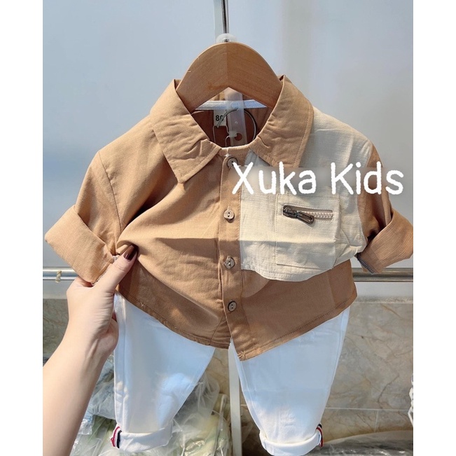 Set áo sơ mi phối màu  + quần thô