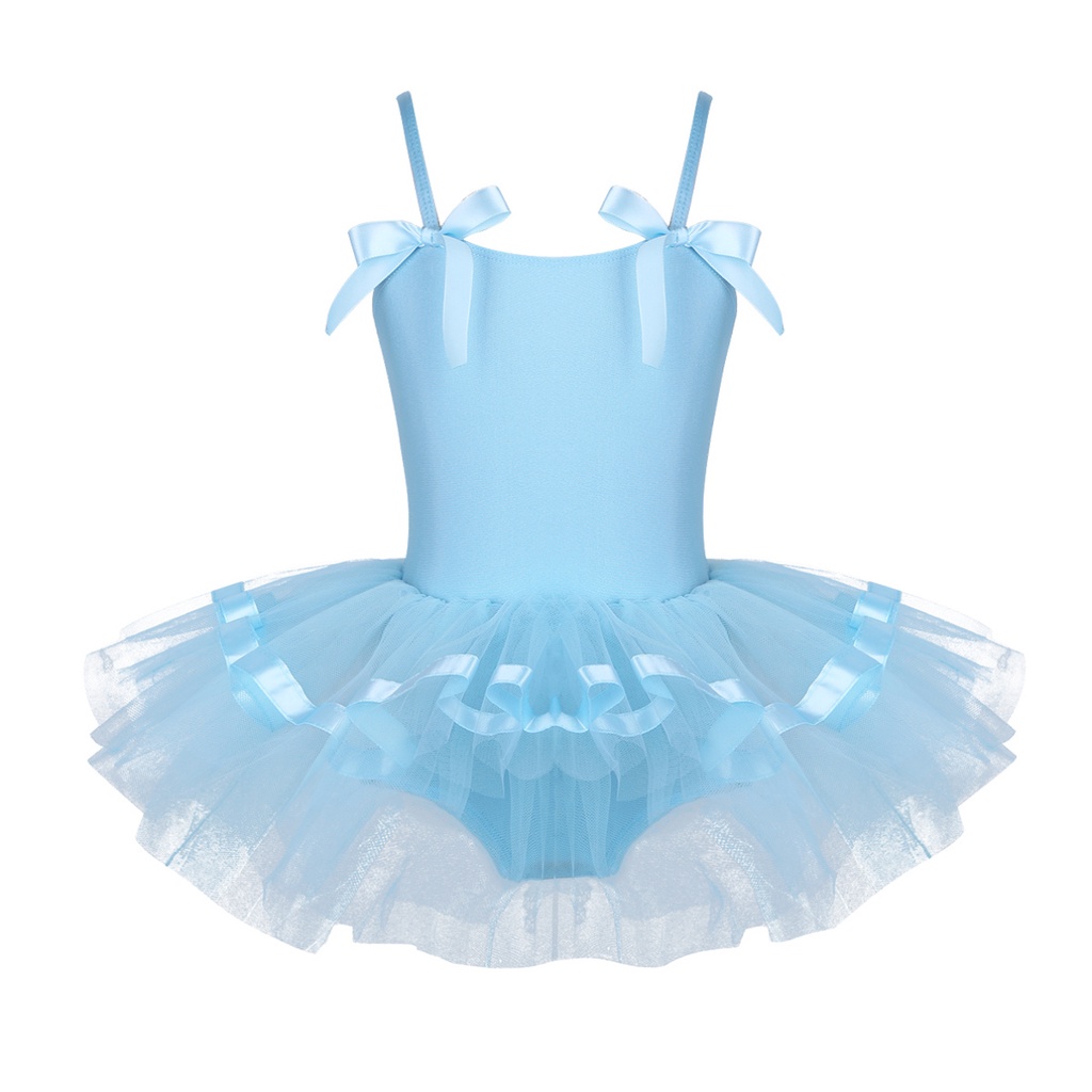 Trẻ Em Bé Gái Spaghetti Dây Đeo Vai Có Nơ Múa Ba Lê Thể Dục Leotard Tutu Đầm SZ 2-8