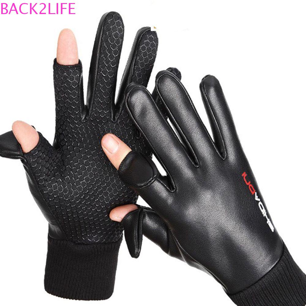 1 Đôi Găng Tay Da Pu Hở Ngón Chống Nước Cho Nam BACK2LIFE