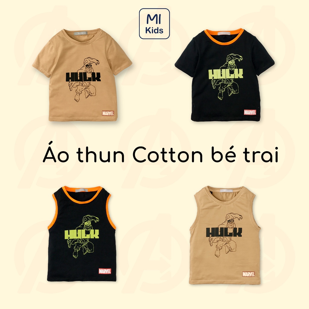 Áo phông cho bé, áo ba lỗ bé trai In Hình Siêu Nhân H.U.L.K cực ngầu, Thun Cotton Thoáng Mát full size cho bé Đến 55Kg