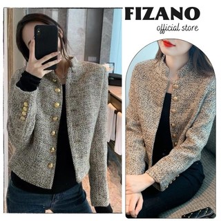 Áo vest nữ dạ áo blazer dạ 2 lớp cúc đồng dài tay cổ tròn cách điệu siêu xinh fizano