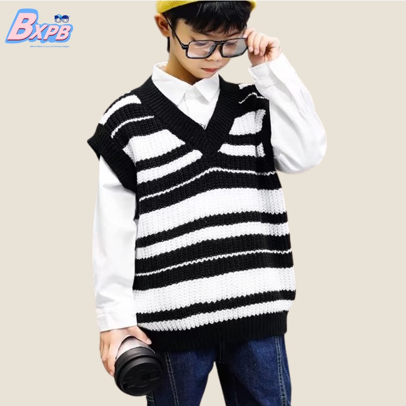 Áo Sweater Cổ Chữ V Dáng Rộng Thoải Mái Thời Trang Cho Bé Trai 3-15 Tuổi