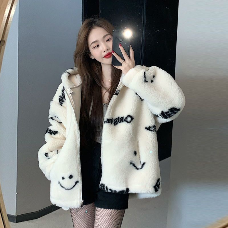 Áo len cardigan học sinh phong cách Hồng Kông trang phục thu đông nữ áo khoác len giả cừu kiểu lười cỡ lớn sành đ