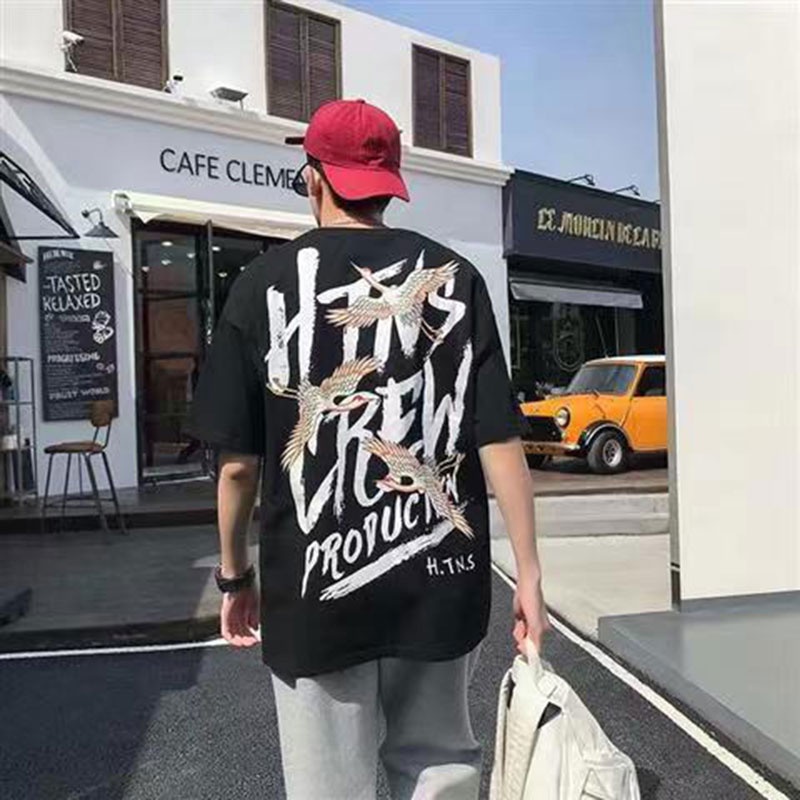 Áo Thun Nam Tay Ngắn Dáng Rộng Có In Chữ Phong Cách Hàn Quốc