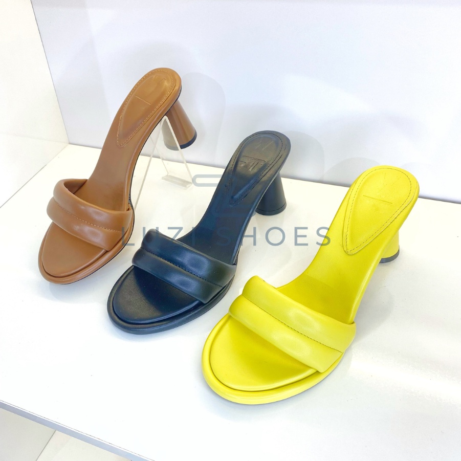 Guốc nữ cao gót quai ngang may bồng, dép nữ LUZI gót tròn cao 7cm đủ sắc màu M88